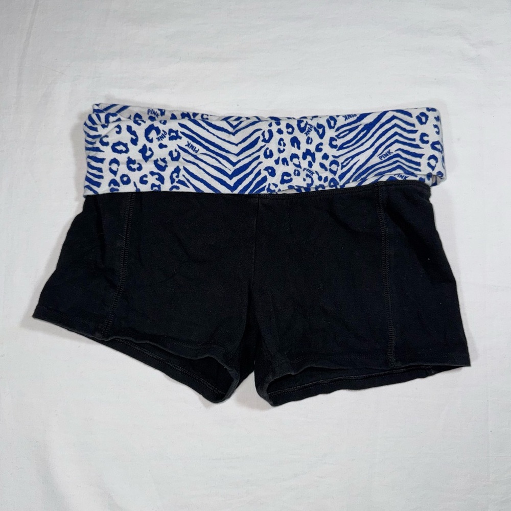 Y2K PINK Victoria's Secret Cubbies Animal Print Foldover Yoga Shorts‎ Black XS